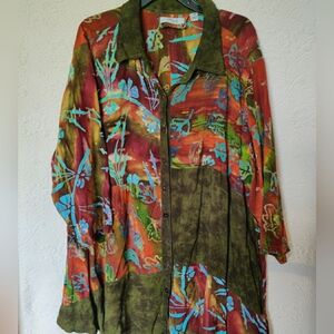 On The Plus Side Boho Flared Tunic Top Colorful Eclectic Artsy 3/4 Sleeves 3X